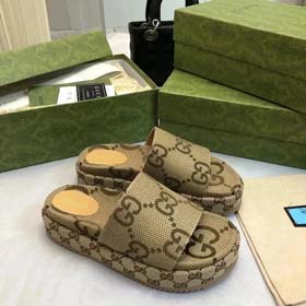 GUCCI one-word new slippers embroidered thick-soled height-enhancing platform cake couples(37 styles)-2331